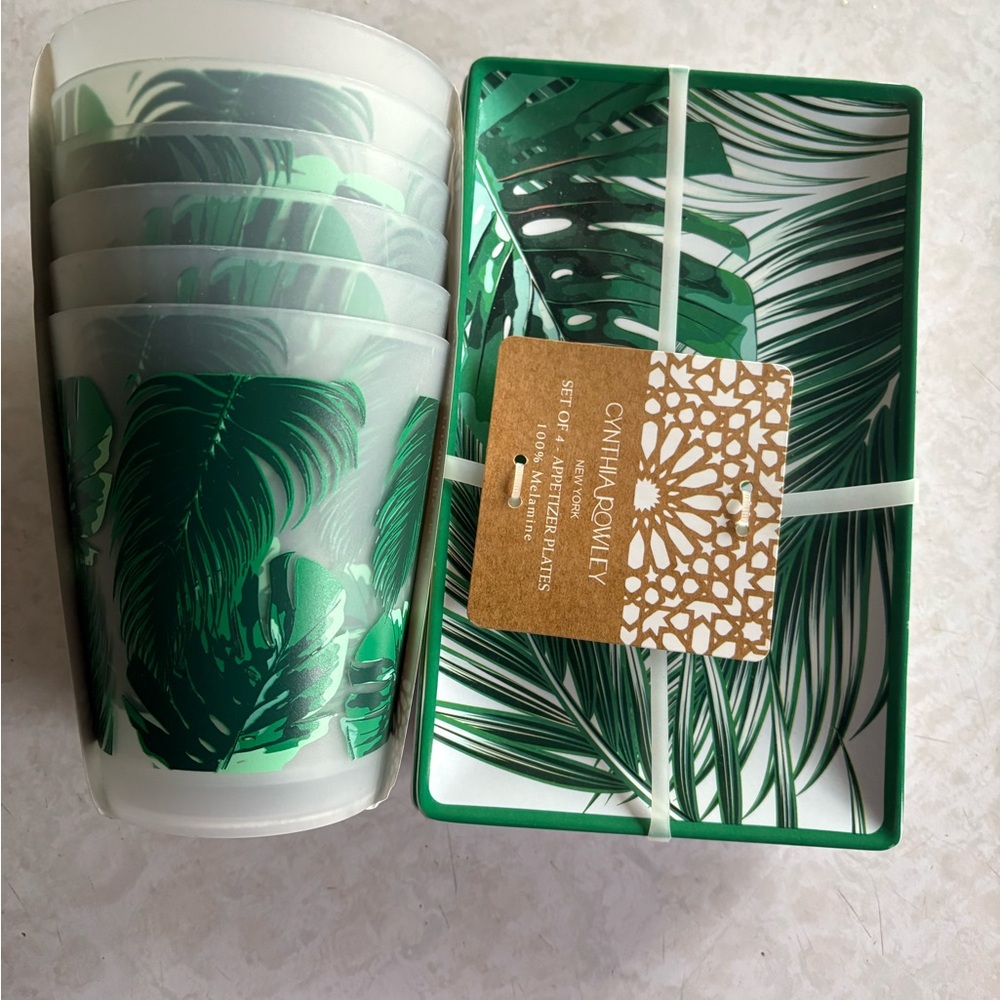 Cynthia Rowley Tropical Leaf Glass and appetizer plates